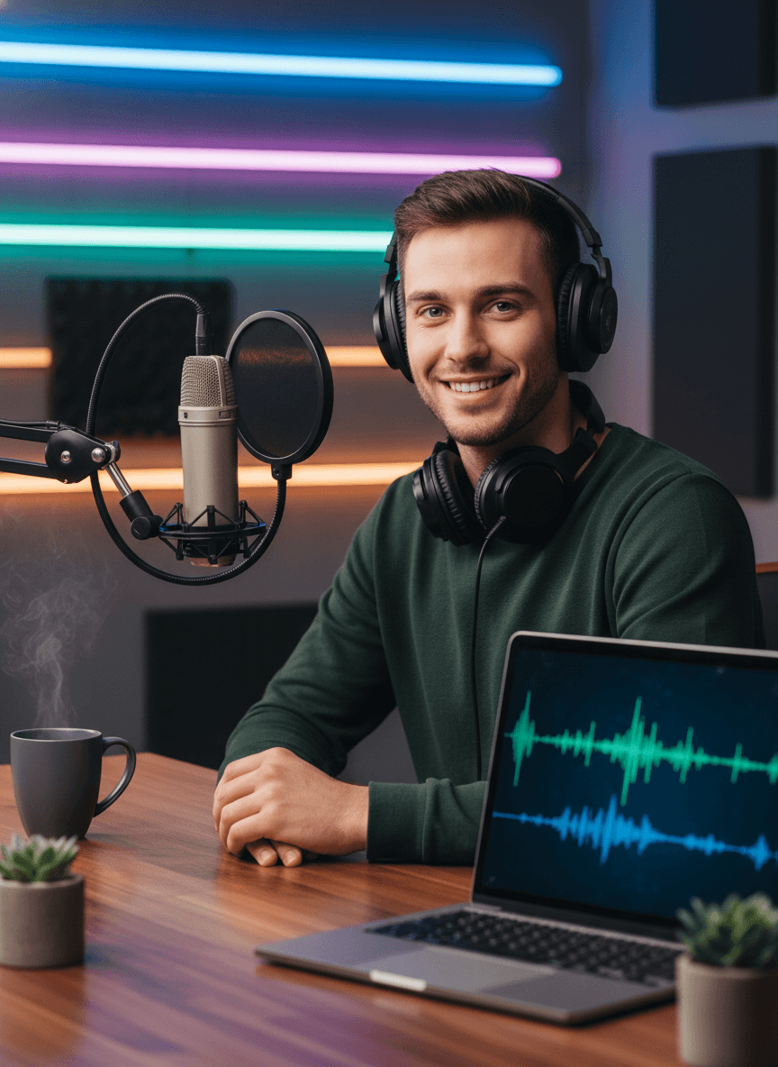 Content creator producing music in modern studio setup